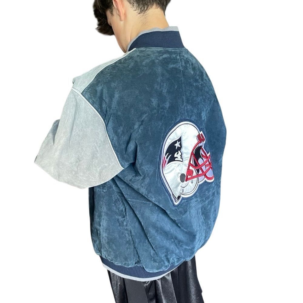 NFL Patriots Football Vintage Genuine Suede Leather Bomber Jacket EUC Men’s XXL - Picture 9 of 15